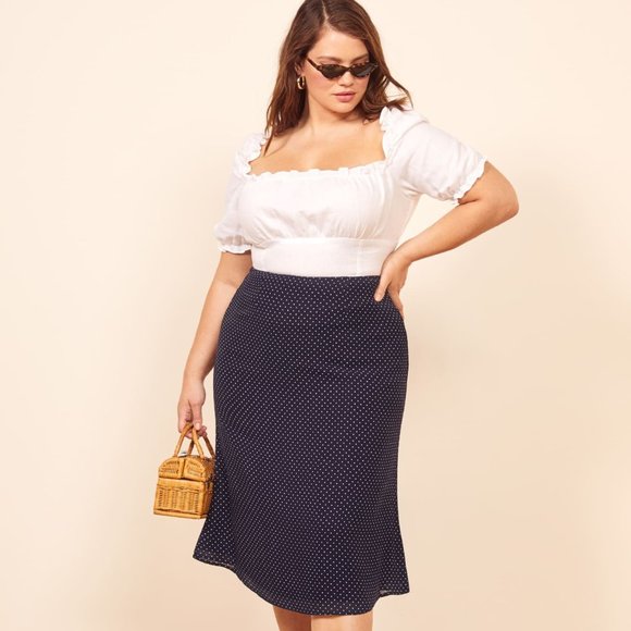 Reformation Dresses & Skirts - Reformation - Mia Skirt - Navy Dot - Sz 18